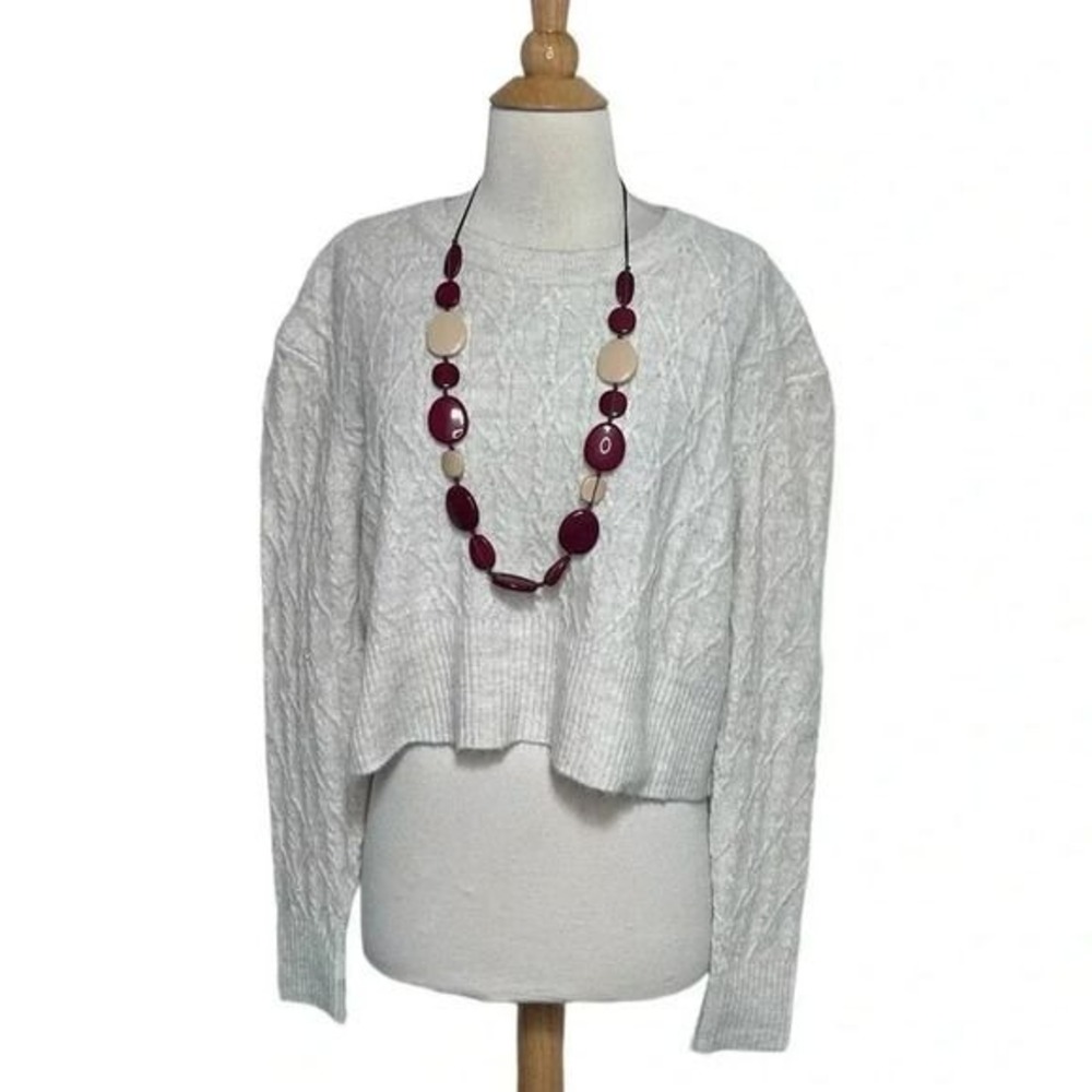 House of Harlow 1960 Sweater S Gray Cable‎ Knit Cropped Crew Neck Long Sleeve